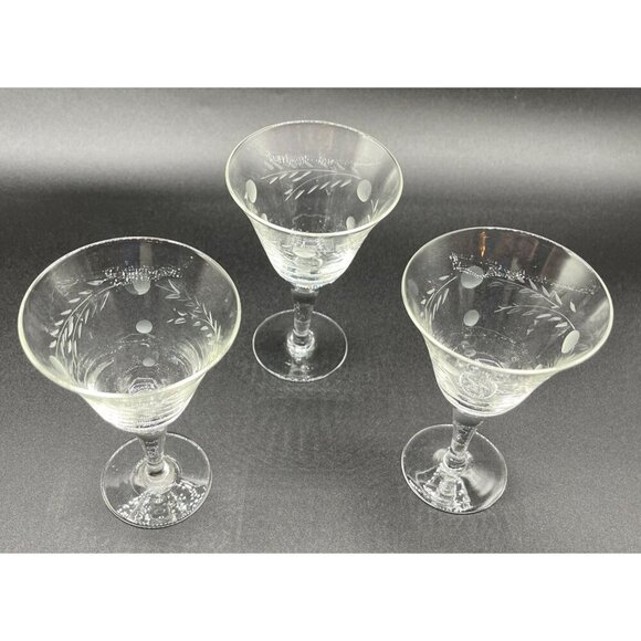 3 Willow Moon Claret Wine Glasses Stemmed Clear Etched - Picture 2 of 5